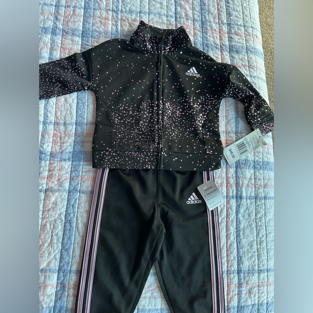 Infant/Toddler Adidas Black Tracksuit with Pink Iridescent Speckles/ Christmas